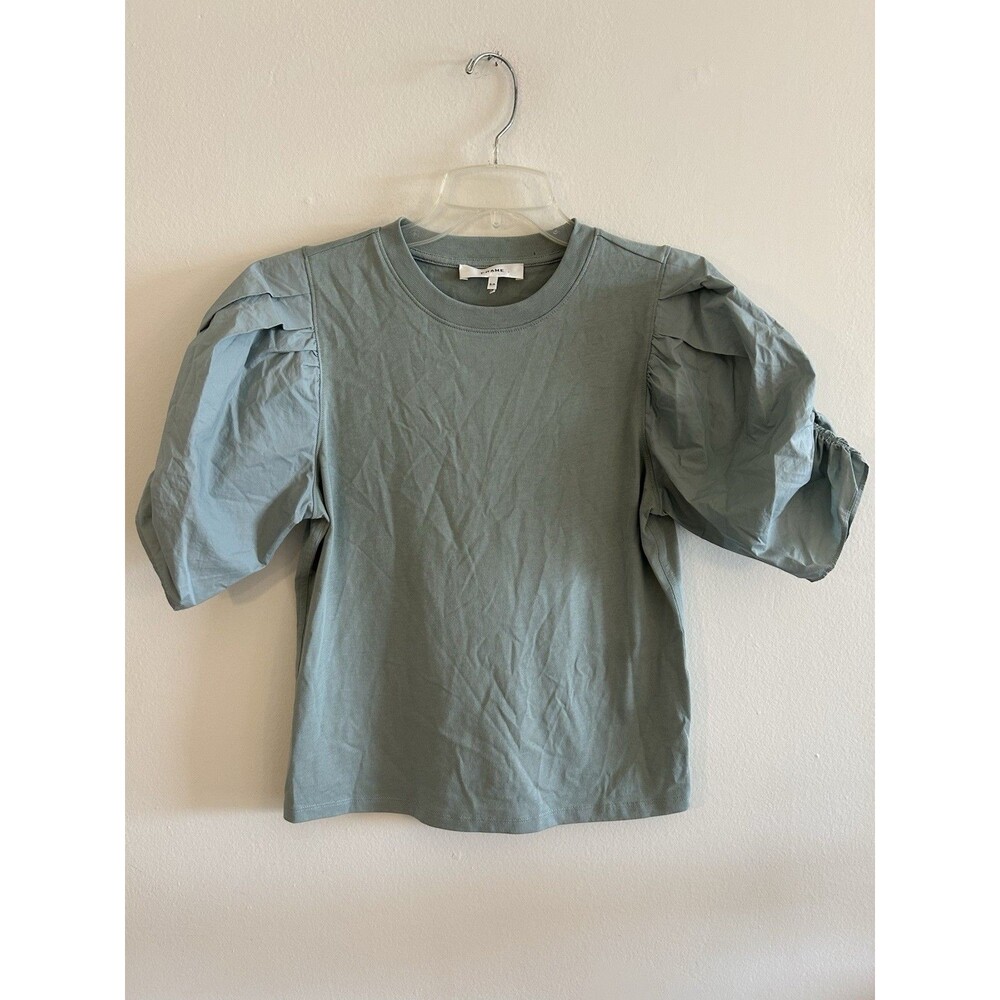 Frame Denim Sage Green Puff Sleeve Tee